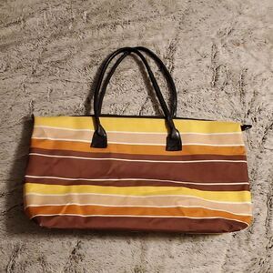 70s Colors Retro Stripe Zip Close Double Handle Beach Tote Bag #7554